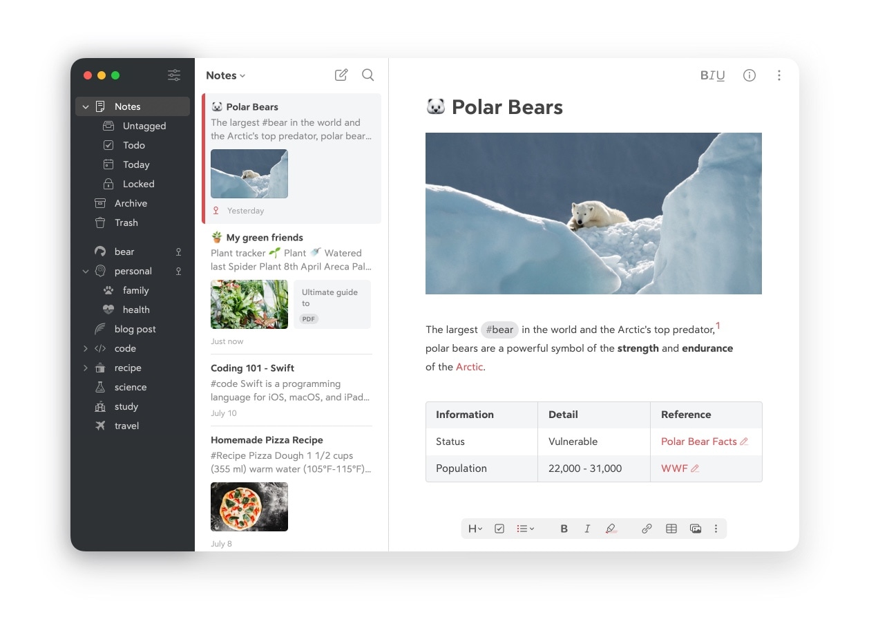 Bear, Note Taking App for iPad